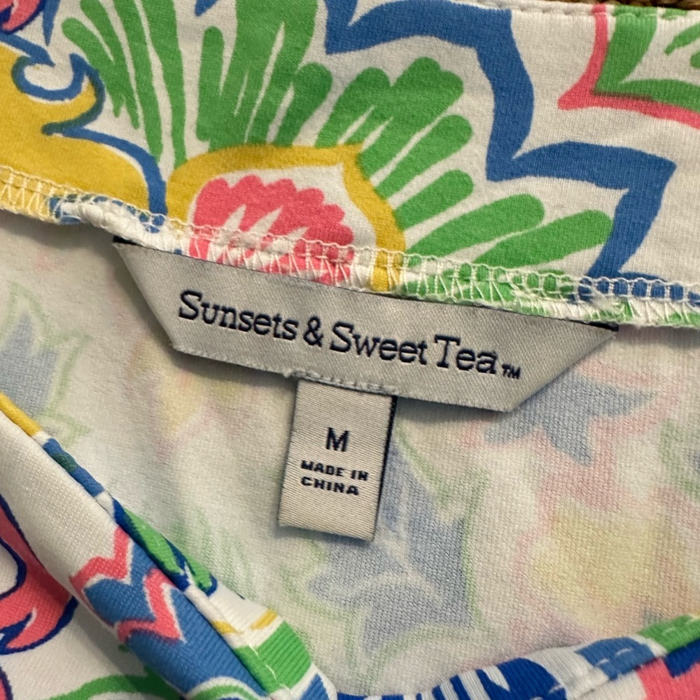 Sunsets & Sweet Tea Sleeveless Stretch Green, Pink, Blue Midi Dress Size Medium